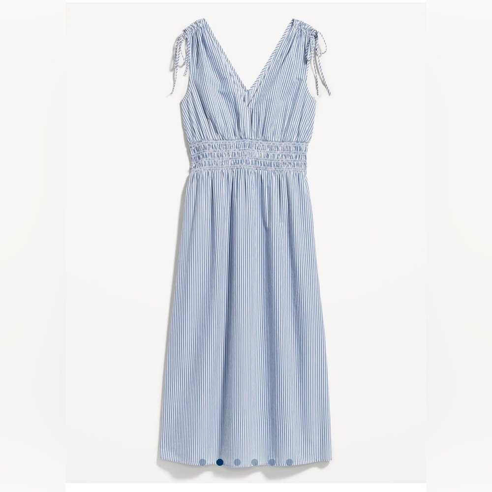 NEW w/o tags! Fit & Flare Sleeveless Striped Tie-Shoulder Smocked Maxi Dress.